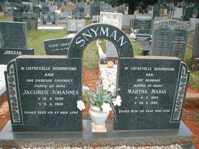 SNYMAN Jacobus Johannes 1892-1968 &amp; Martha Maria 1894-1980