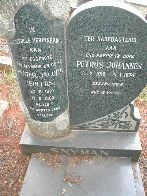 SNYMAN Petrus Johannes 1913-1974 &amp; Hester Jacoba EHLERS 1914-1968