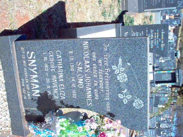 SNYMAN Nicolaas Johannes Salomo 1910-1982 &amp; Catharina Eliza HAVENGA 1913-1986