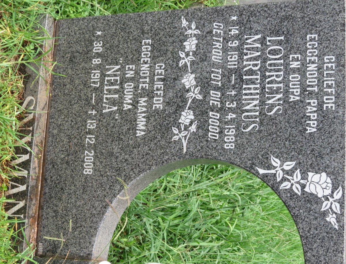 SNYMAN Lourens Marthinus 1911-1988 &amp; Nella 1917-2008