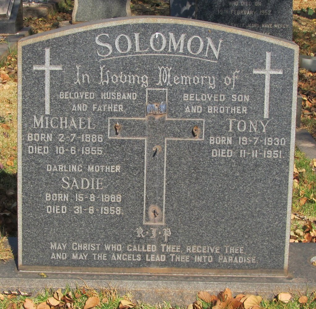 SOLOMON Michael 1886-1955 &amp; Sadie 1888-1958 :: SOLOMON Tony 1930-1951