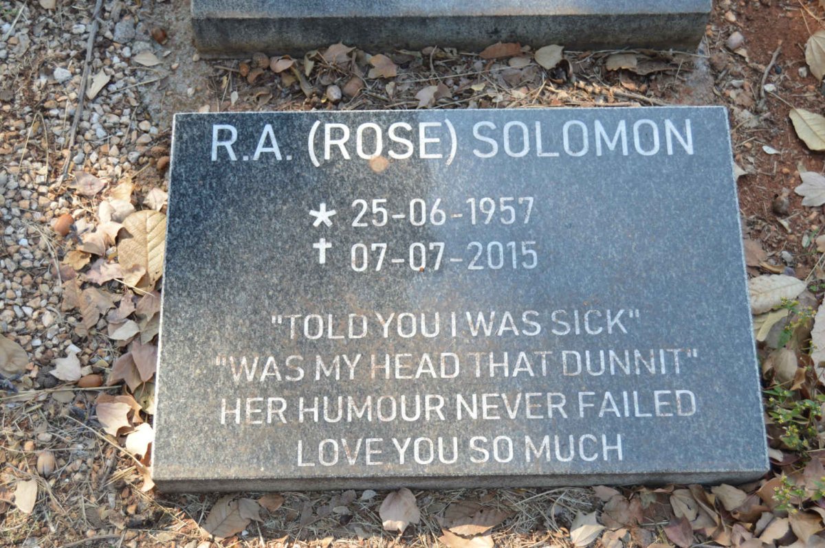 SOLOMON Rose A. 1957-2015