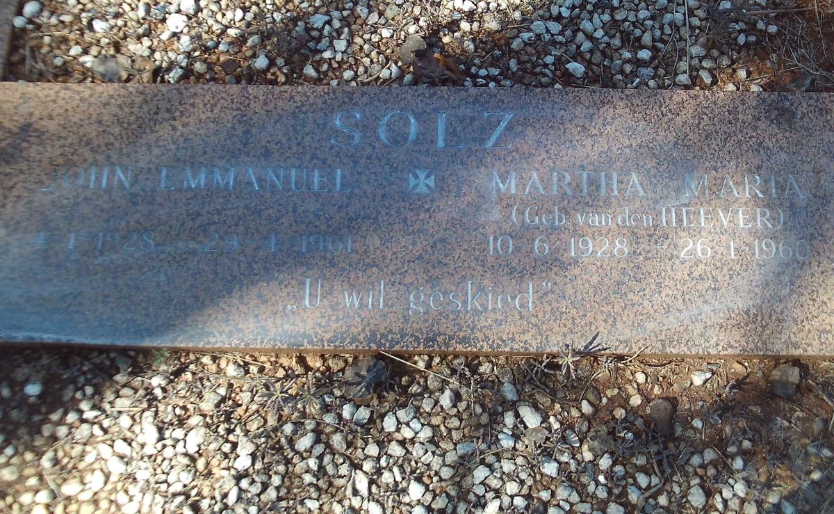 SOLZ John Emmanuel 1928-1961 &amp; Martha Maria VAN DEN HEEVER 1928-1960