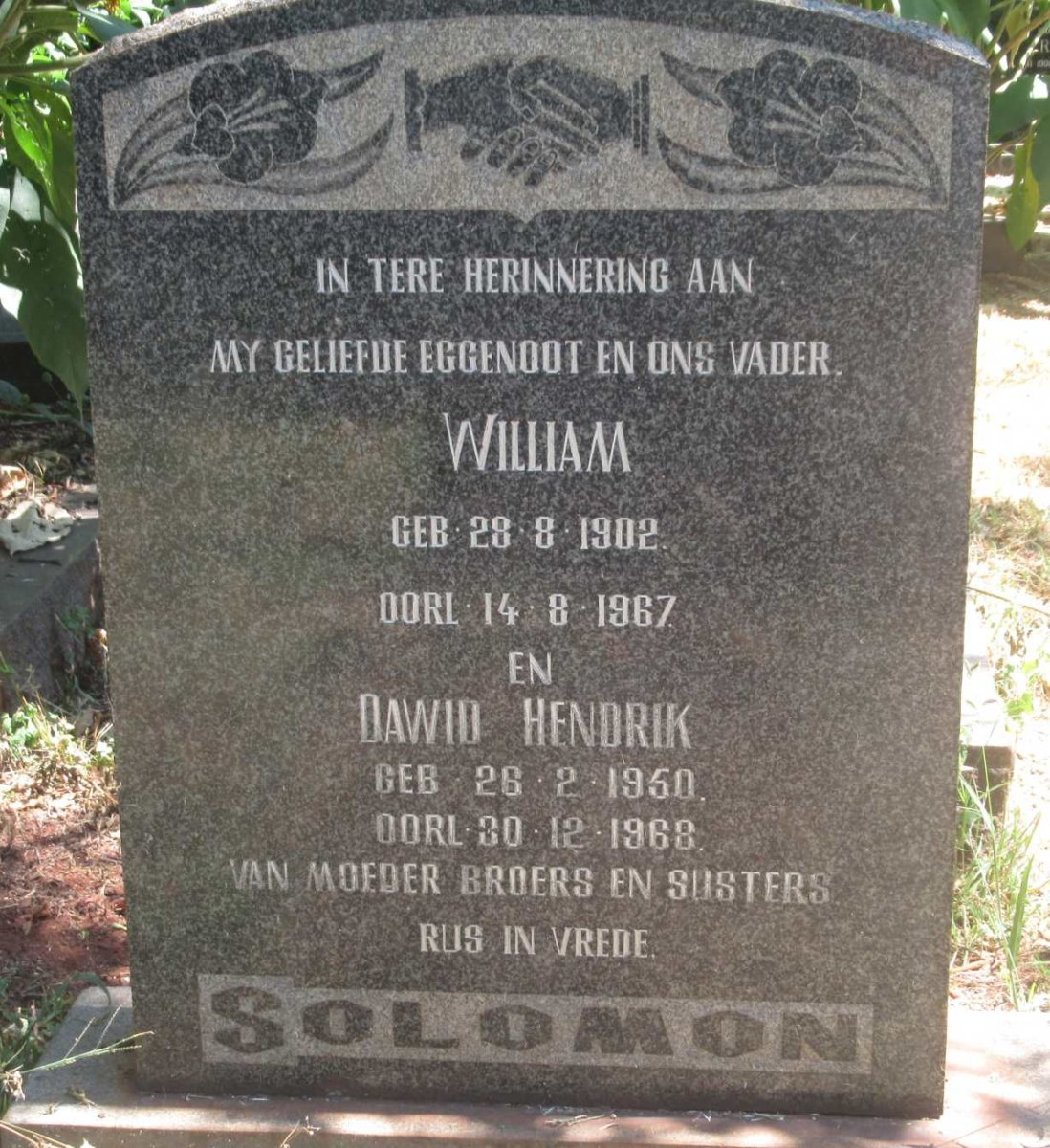 SOLOMON William 1902-1967 :: SOLOMON Dawid Hendrik 1950-1968