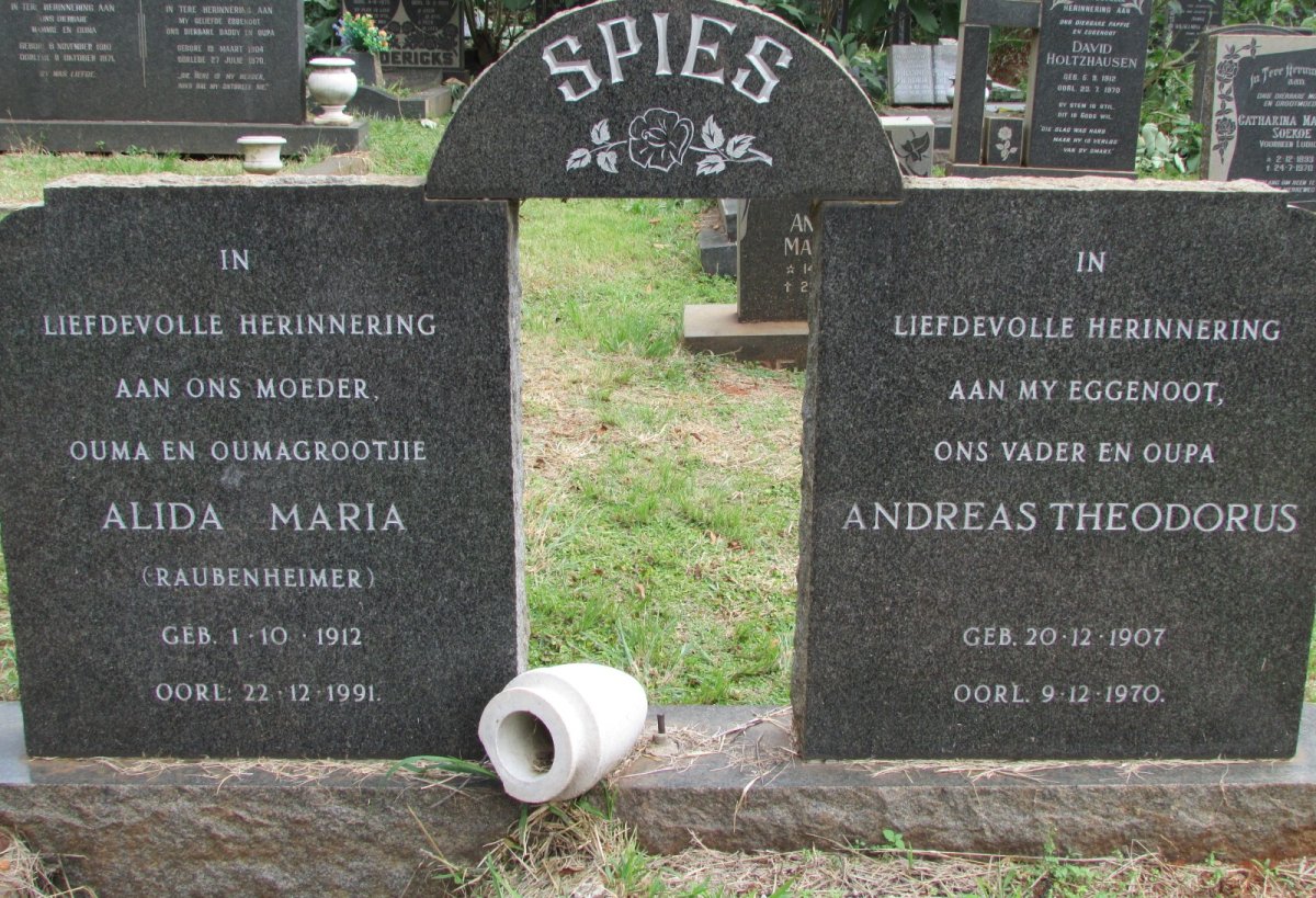 SPIES Andreas Theodorus 1907-1970 &amp; Alida Maria RAUBENHEIMER 1912-1991