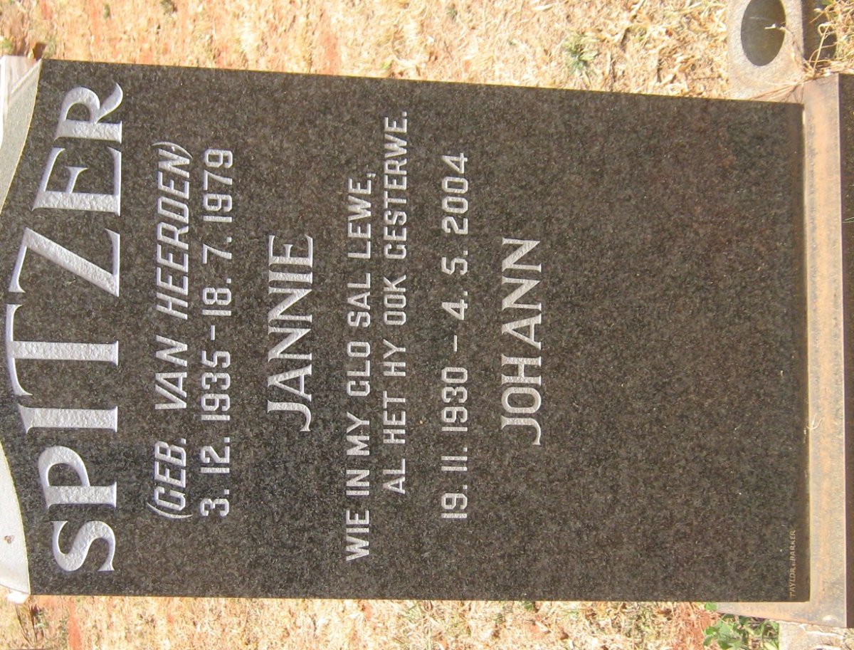 SPITZER Johann 1930-2004 &amp; Jannie VAN HEERDEN 1935-1979