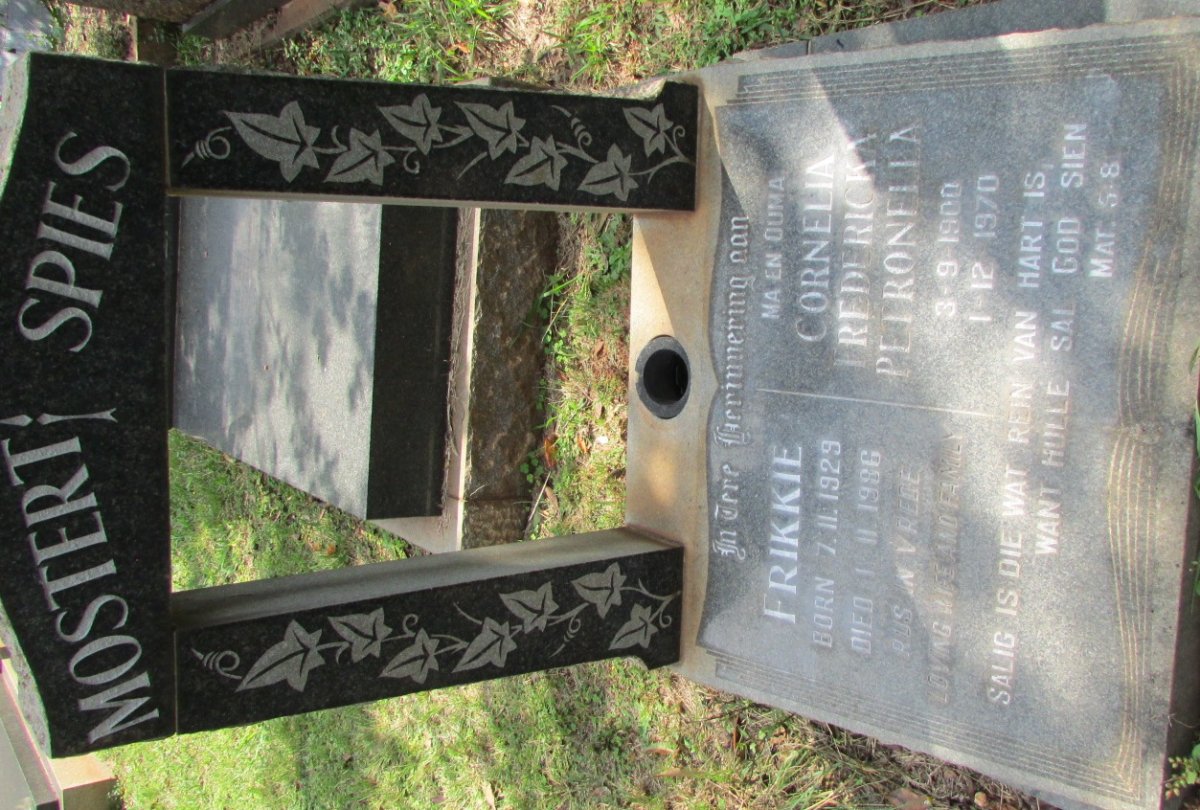 SPIES Cornelia Fredericka Petronella 1900-1970 :: MOSTERT Frikkie 1929-1986