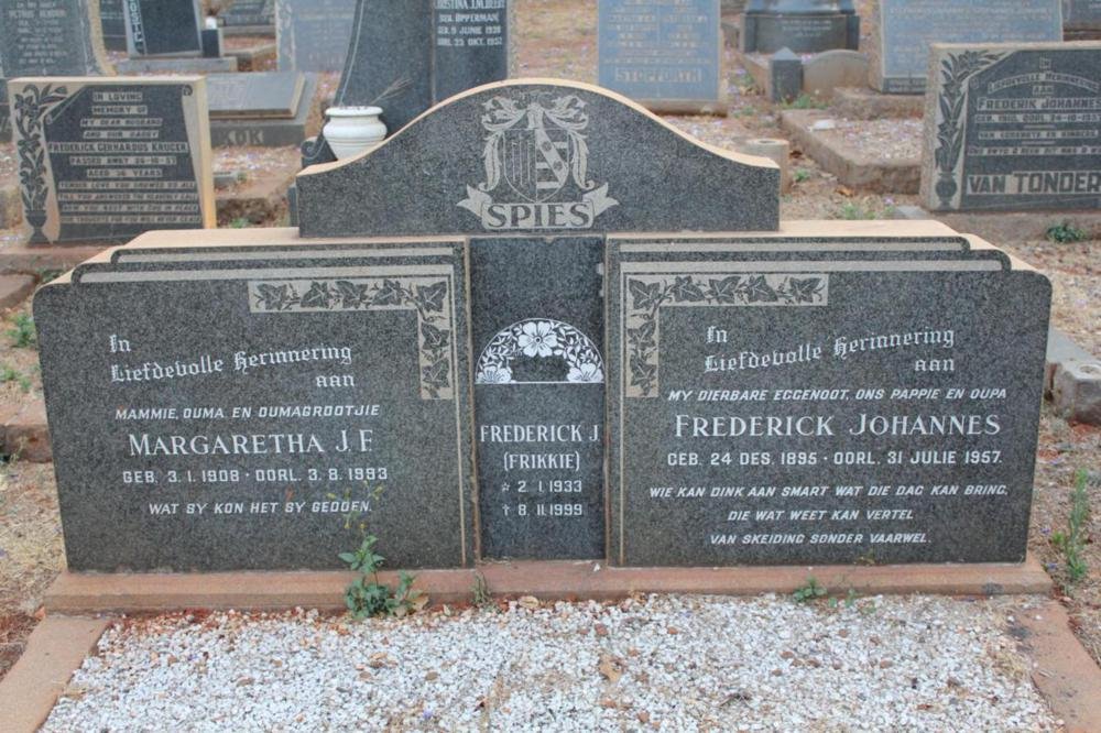 SPIES Frederick Johannes 1895-1957 &amp; Margaretha J.F. 1908-1993 :: SPIES Frederick J. 1933-1999