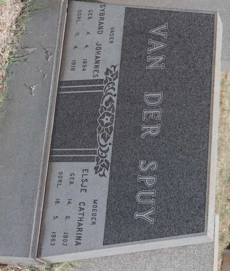SPUY Sybrand Johannes, van der 1894-1978 &amp; Elsje Catharina 1902-1983
