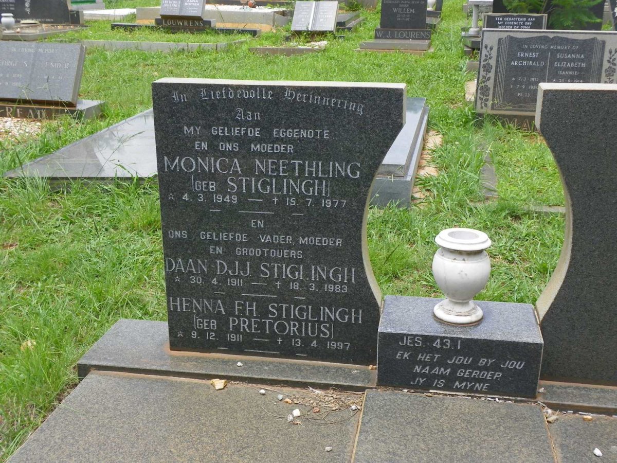 STIGLINGH D.J.J. 1911-1983 &amp; F.H. PRETORIUS 1911-1997 :: NEETHLING Monica nee STIGLINGH 1949-1977