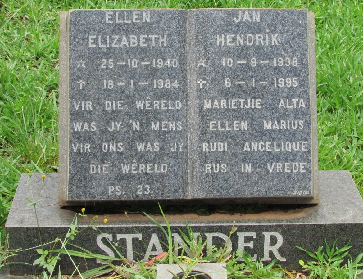 STANDER Jan Hendrik 1938-1995 &amp; Ellen Elizabeth 1940-1984