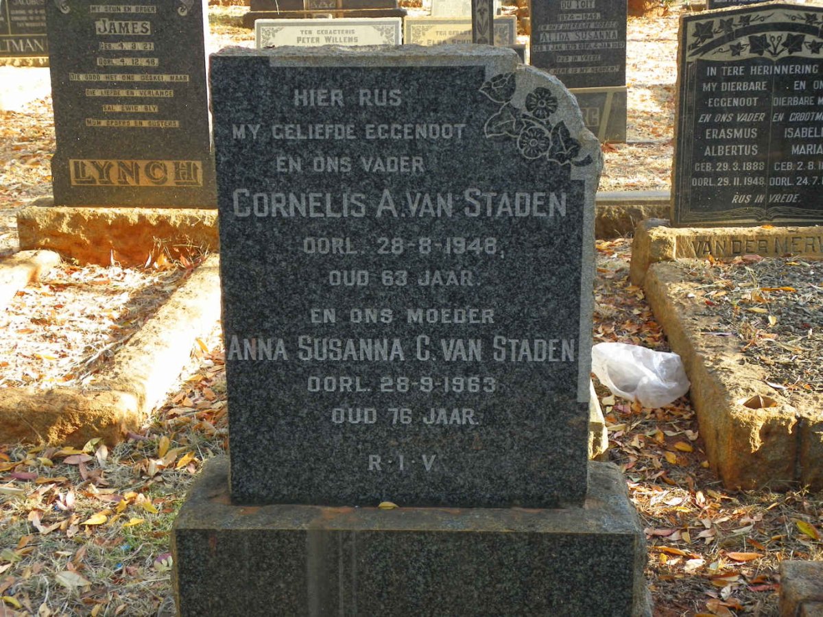 STADEN Cornelis A., van -1948 &amp; Anna Susanna C. -1963