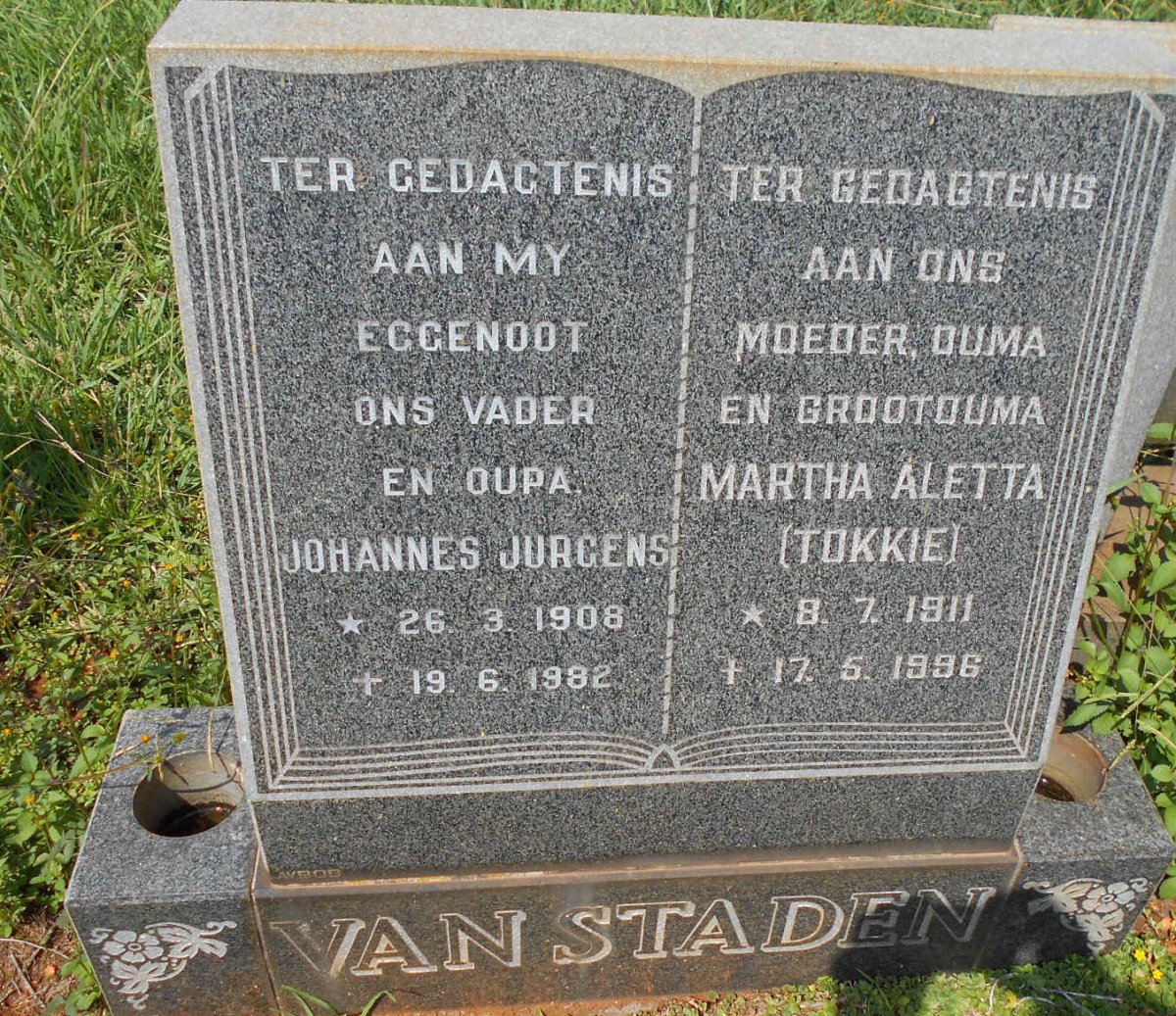 STADEN Johannes Jurgens, van 1908-1982 &amp; Martha Aletta 1911-1996