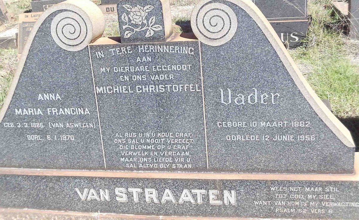 STRAATEN Michiel Christoffel, van 1882-1956 &amp; Anna Maria Francina VAN ASWEGEN 1886-1970