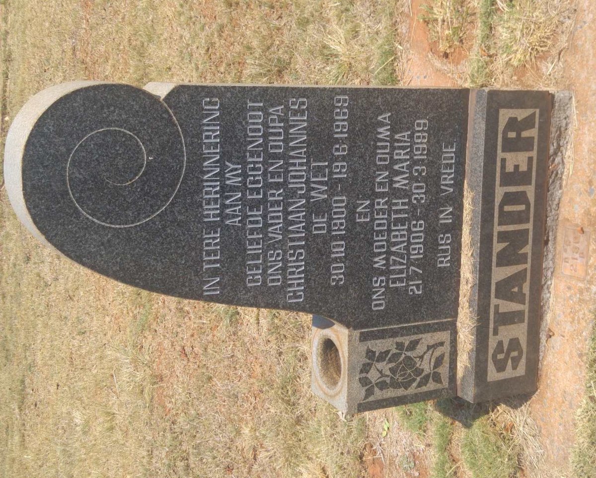 STANDER Christiaan Johannes de Wet 1900-1969 &amp; Elizabeth Maria 1906-1989