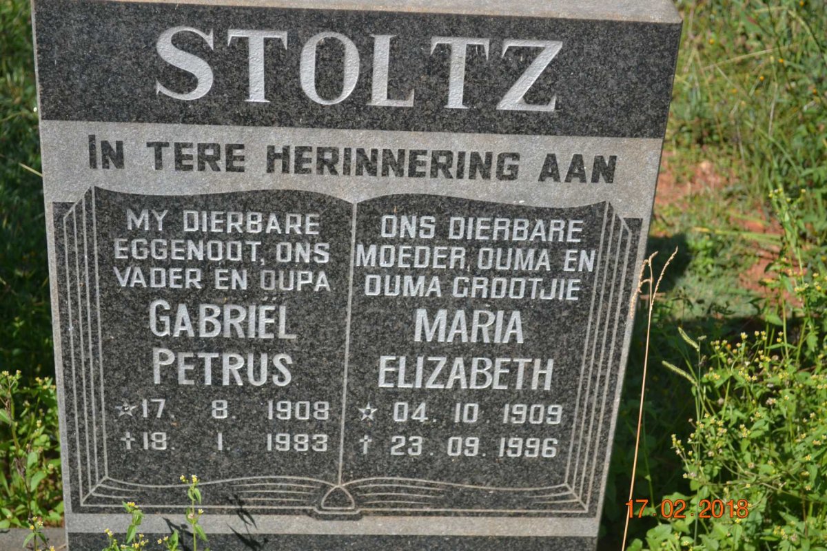 STOLTZ Gabriel Petrus 1908-1983 &amp; Maria Elizabeth 1909-1996