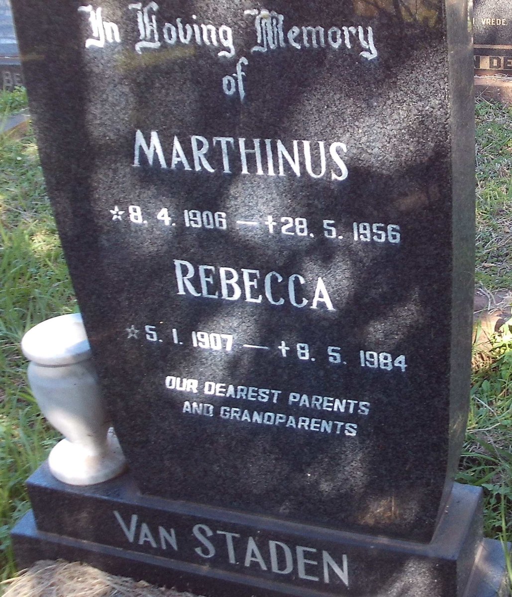 STADEN Marthinus, van 1906-1956 &amp; Rebecca 1907-1984