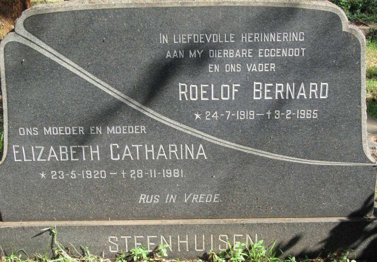 STEENHUISEN Roelof Bernard 1919-1965 &amp; Elizabeth Catharina 1920-1981
