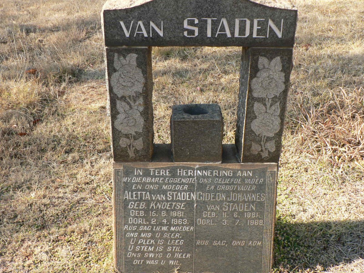 STADEN Gideon Johannes, van 1881-1968 &amp; Aletta KNOETSE 1881-1963