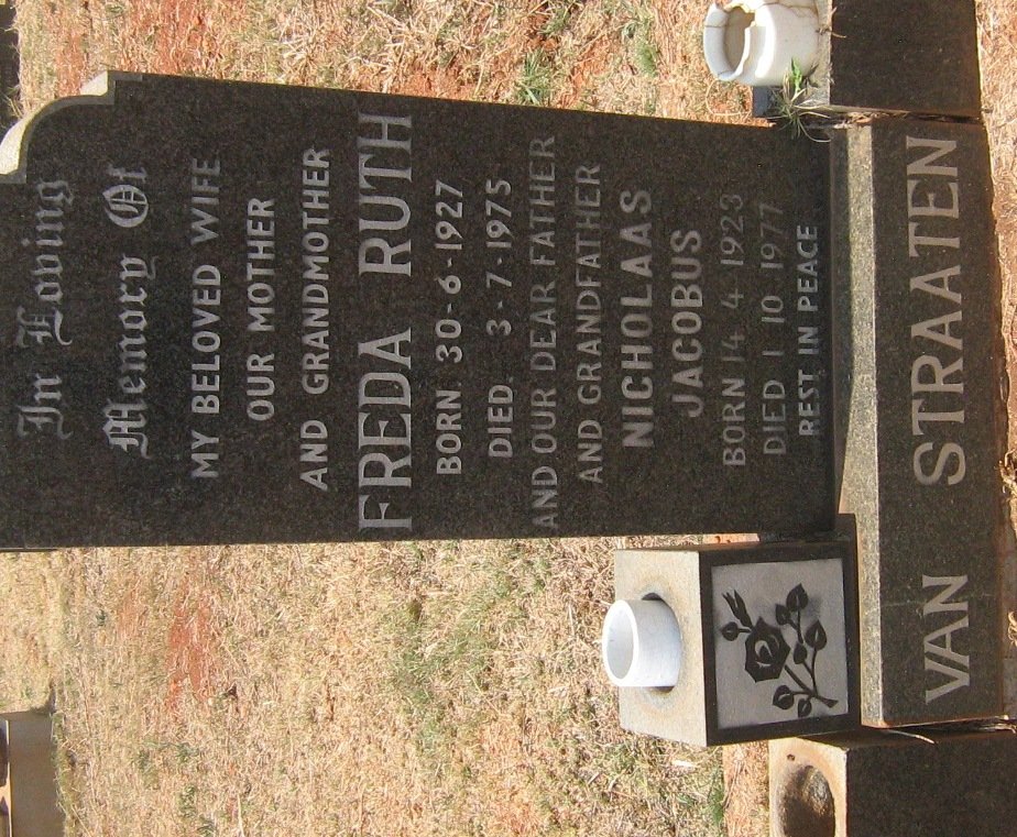 STRAATEN Nicholaas Jacobus, van 1923-1977 &amp; Freda Ruth 1927-1975