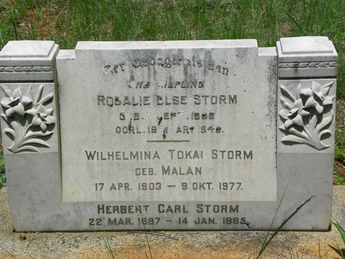 STORM Herbert Carl 1897-1985 &amp; Wilhelmina Tokai MALAN 1903-1977 :: STORM Rosalie Else 19?6-1942