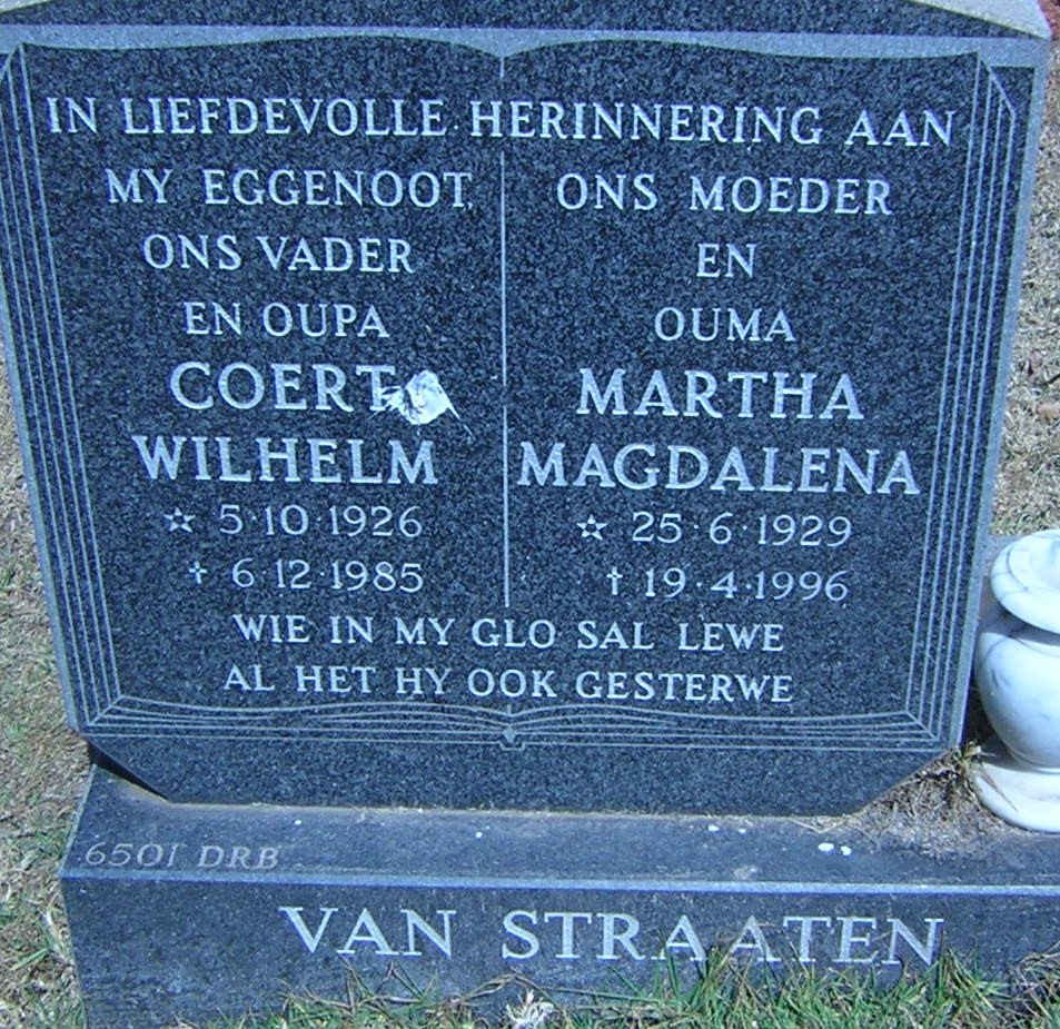 STRAATEN Coert Wilhelm, van 1926-1985 &amp; Martha Magdalena 1929-1996