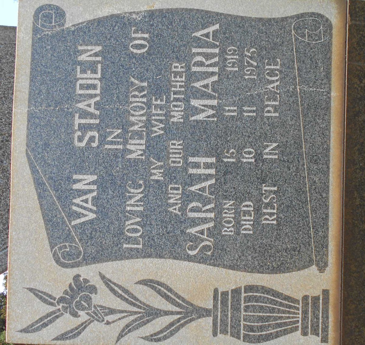 STADEN Sarah Maria, van 1919-1975