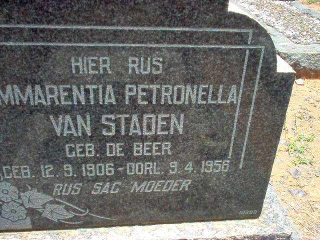 STADEN Emmarentia Petronella, van  nee DE BEER 1906-1956