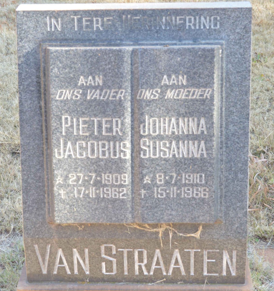 STRAATEN Pieter Jacobus, van 1909-1962 &amp; Johanna Susanna 1910-1966