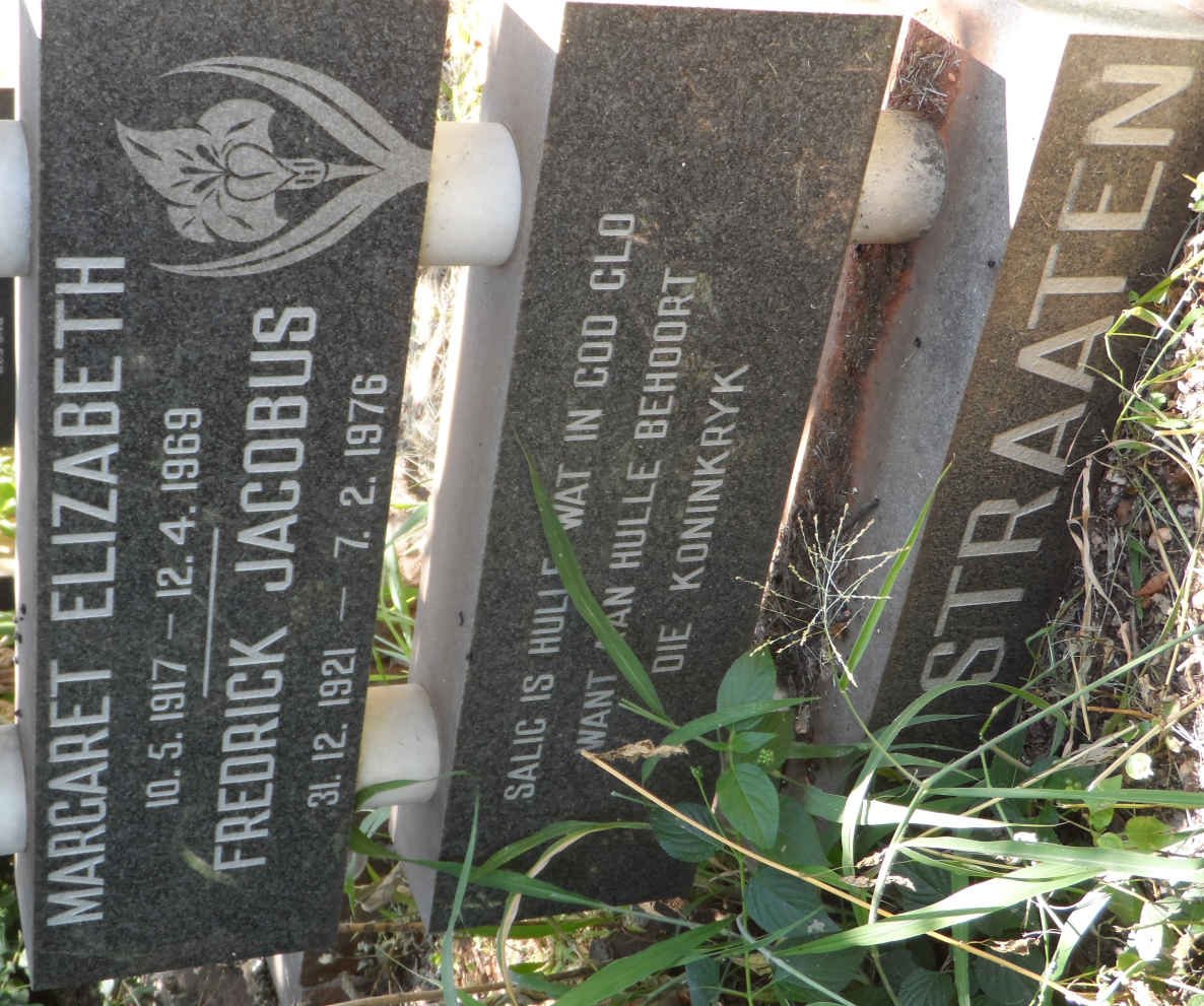STRAATEN Fredrick Jacobus, van 1921-1976 &amp; Margaret Elizabeth 1917-1969