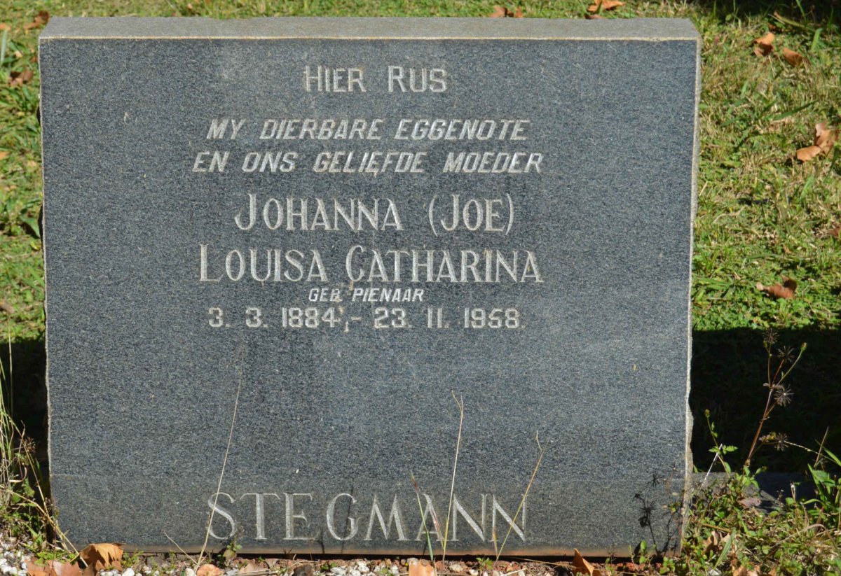 STEGMANN Johanna Louisa Catharina nee PIENAAR 1884-1958