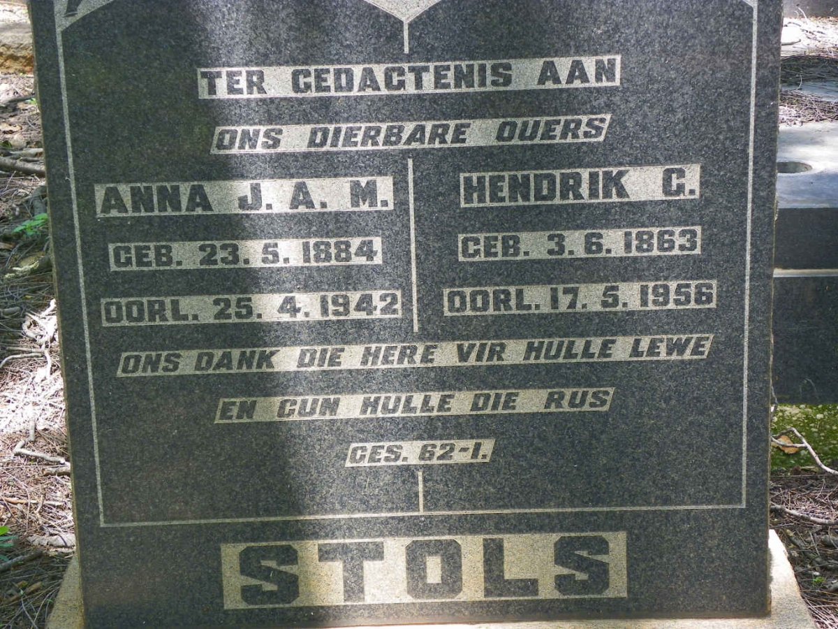 STOLS Hendrik G. 1863-1956 &amp; Anna J.A.M. 1884-1942