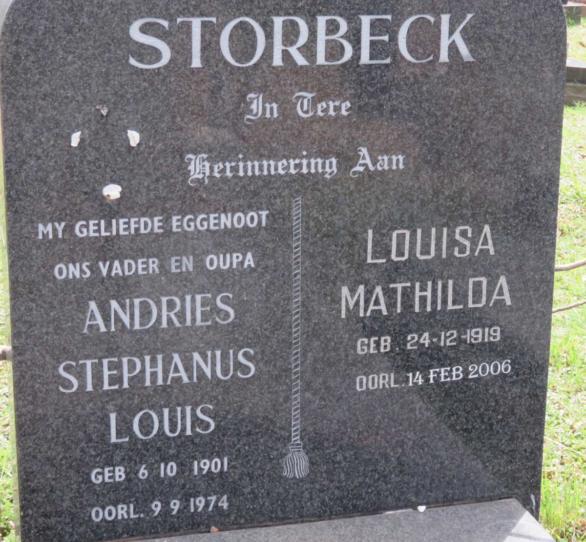 STORBECK Andries Stephanus Louis 1901-1974 &amp; Louisa Mathilda 1919-2006