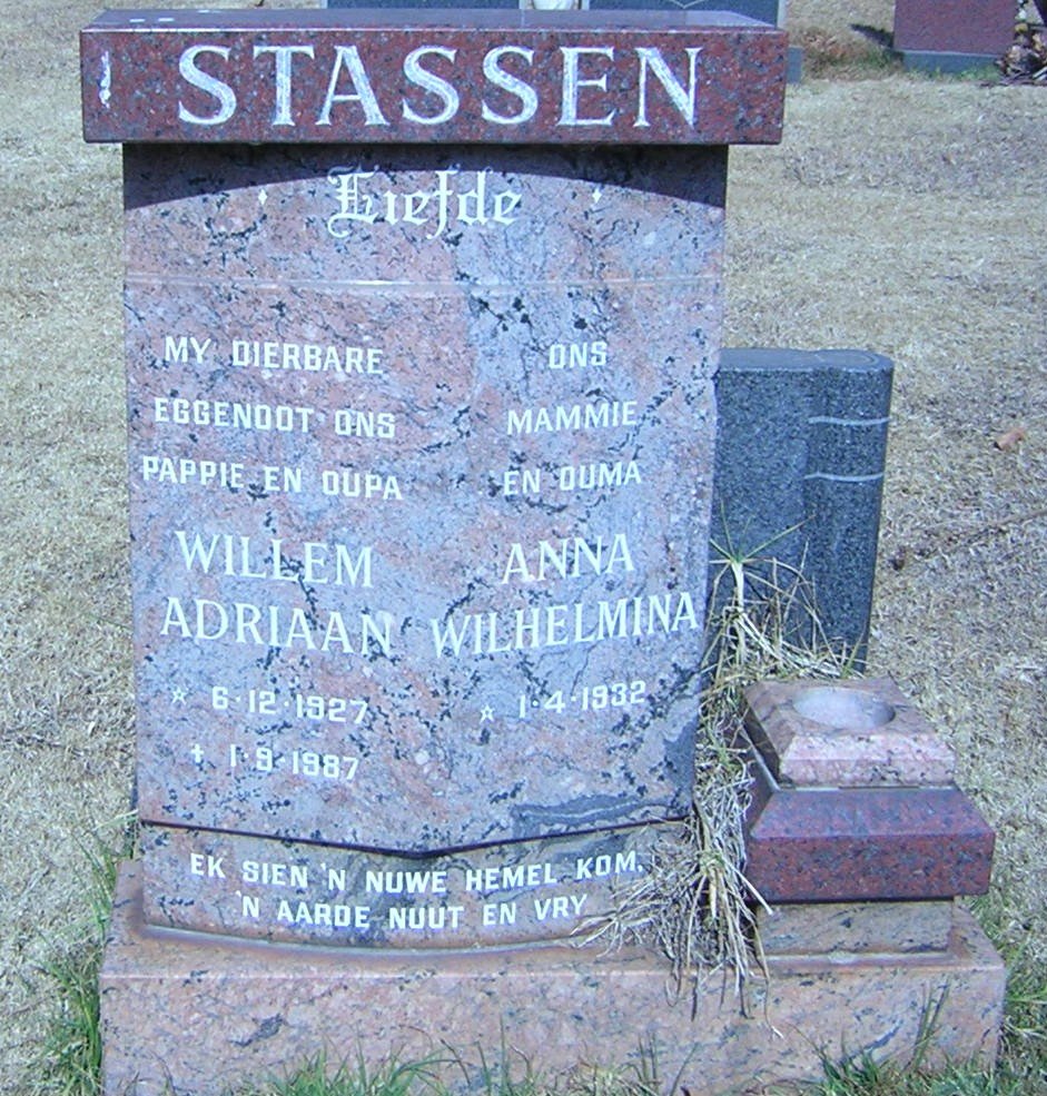 STASSEN Willem Adriaan 1927-1987 &amp; Anna Wilhelmina 1932-