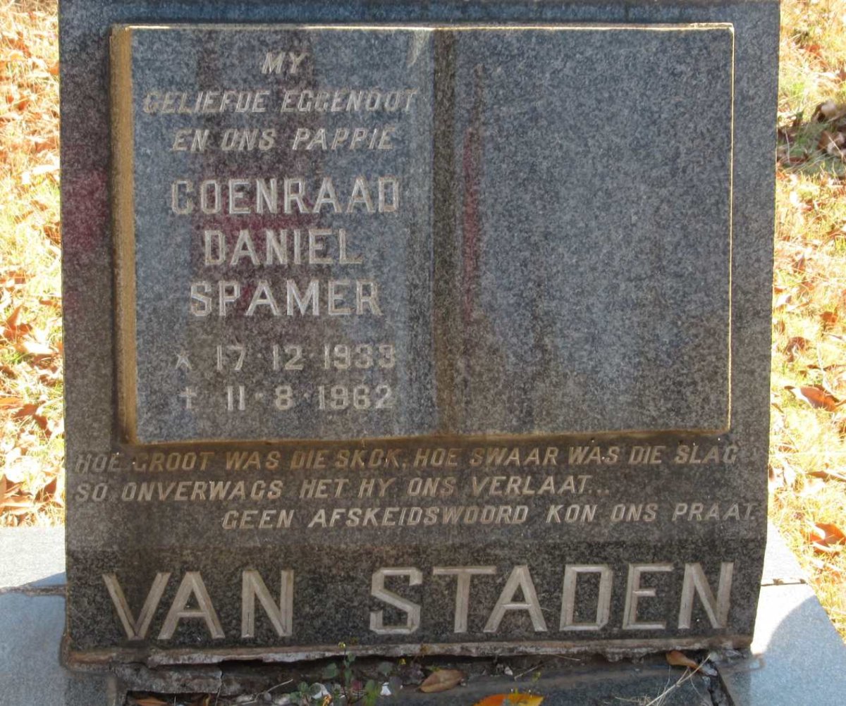 STADEN Coenraad Daniel Spamer, van 1933-1962