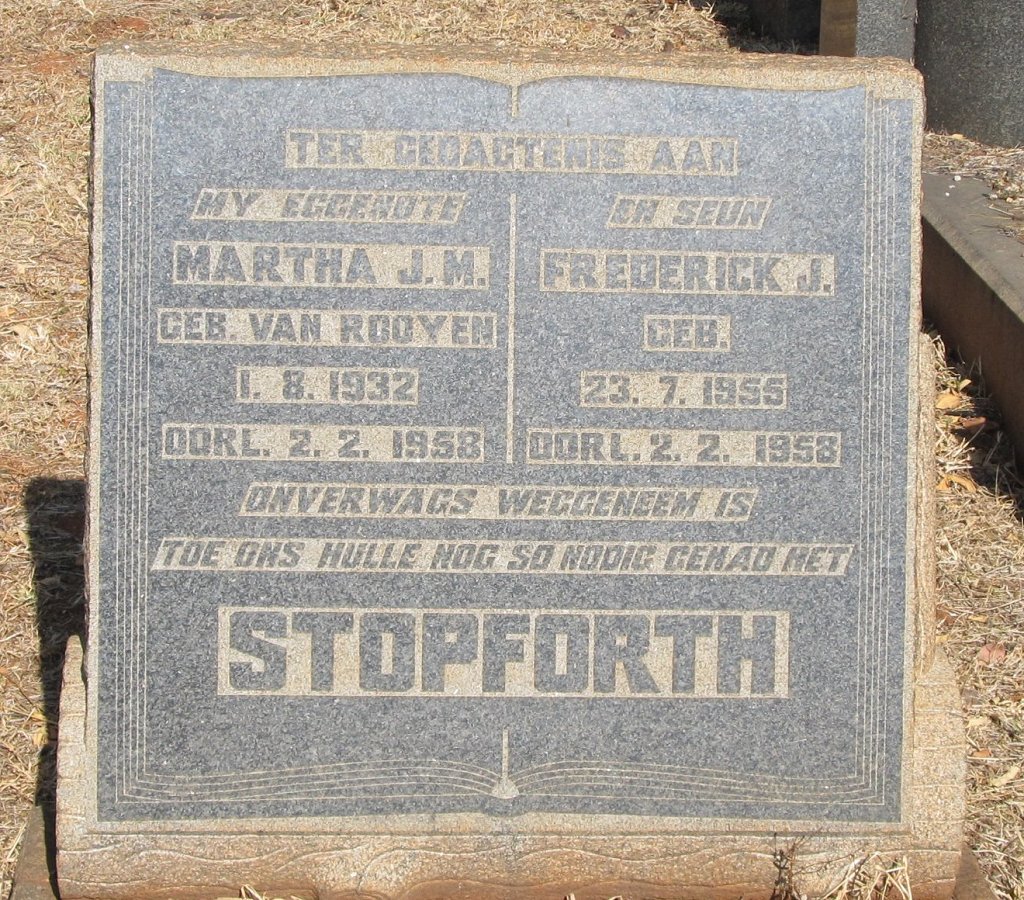 STOPFORTH Martha J.M. nee VAN ROOYEN 1932-1958 :: STOPFORTH Frederick J. 1955-1958