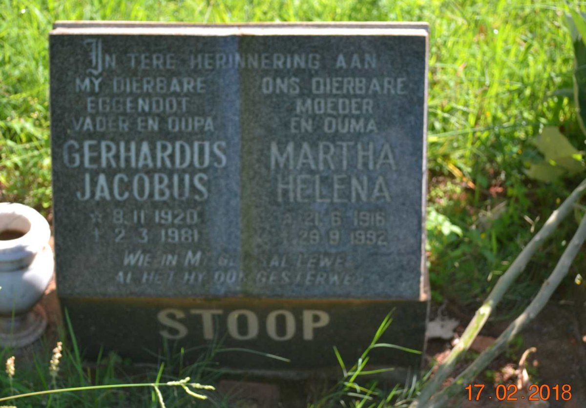 STOOP Gerhardus Jacobus 1920-1981 &amp; Martha Helena 1916-1992