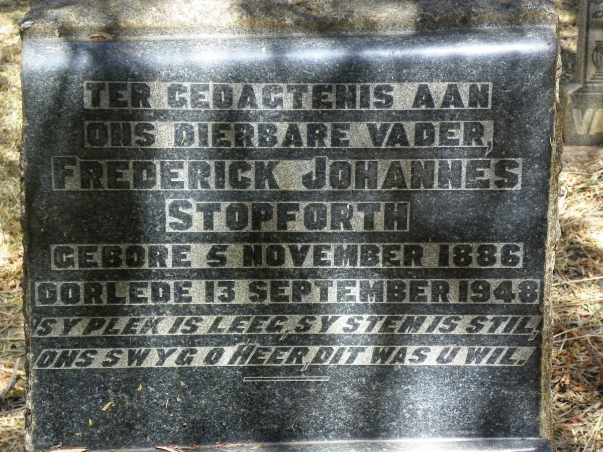 STOPFORTH Frederick Johannes 1886-1948
