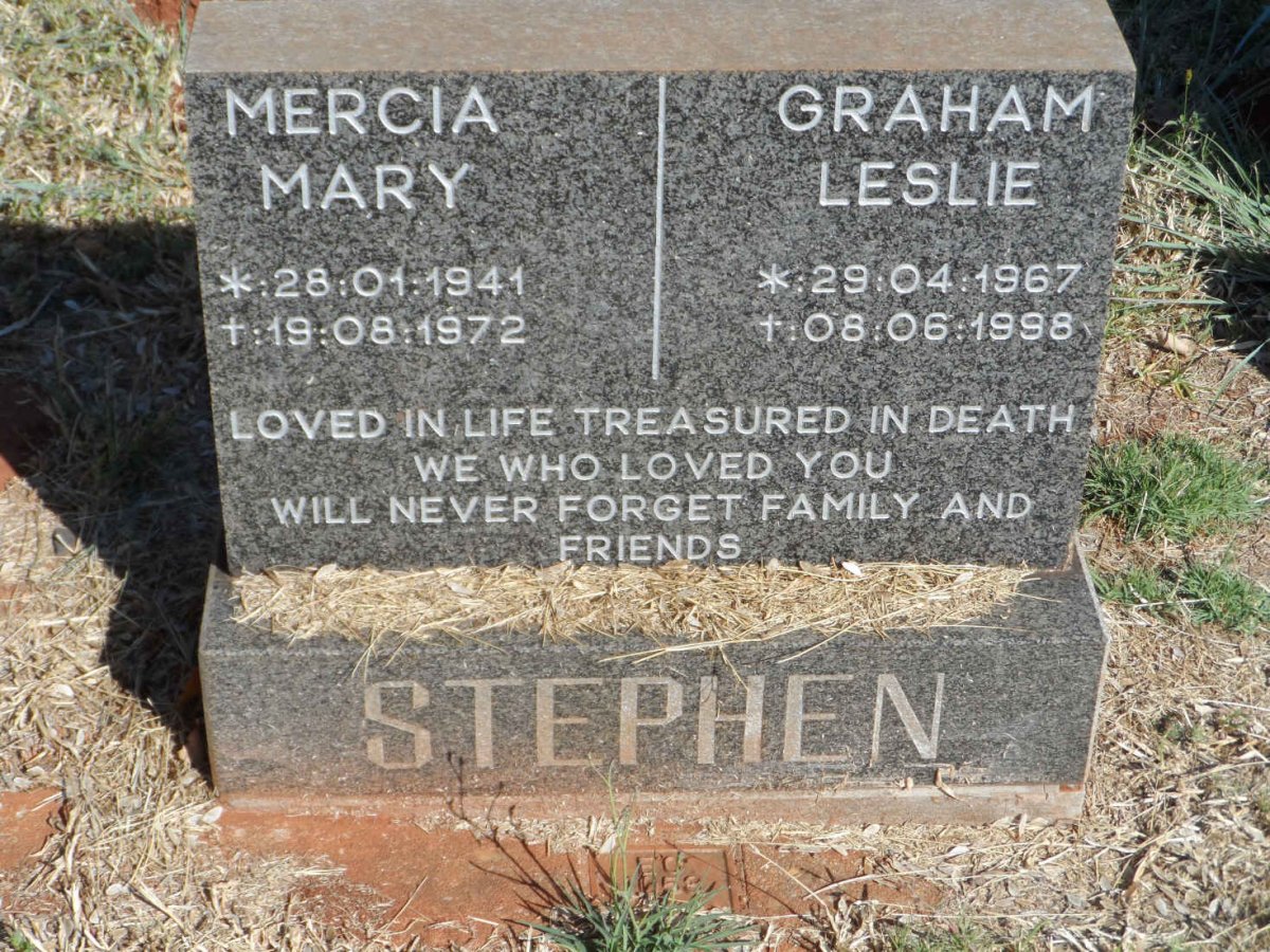 STEPHEN Mercia Mary 1941-1972 :: STEPHEN Graham Leslie 1967-1998