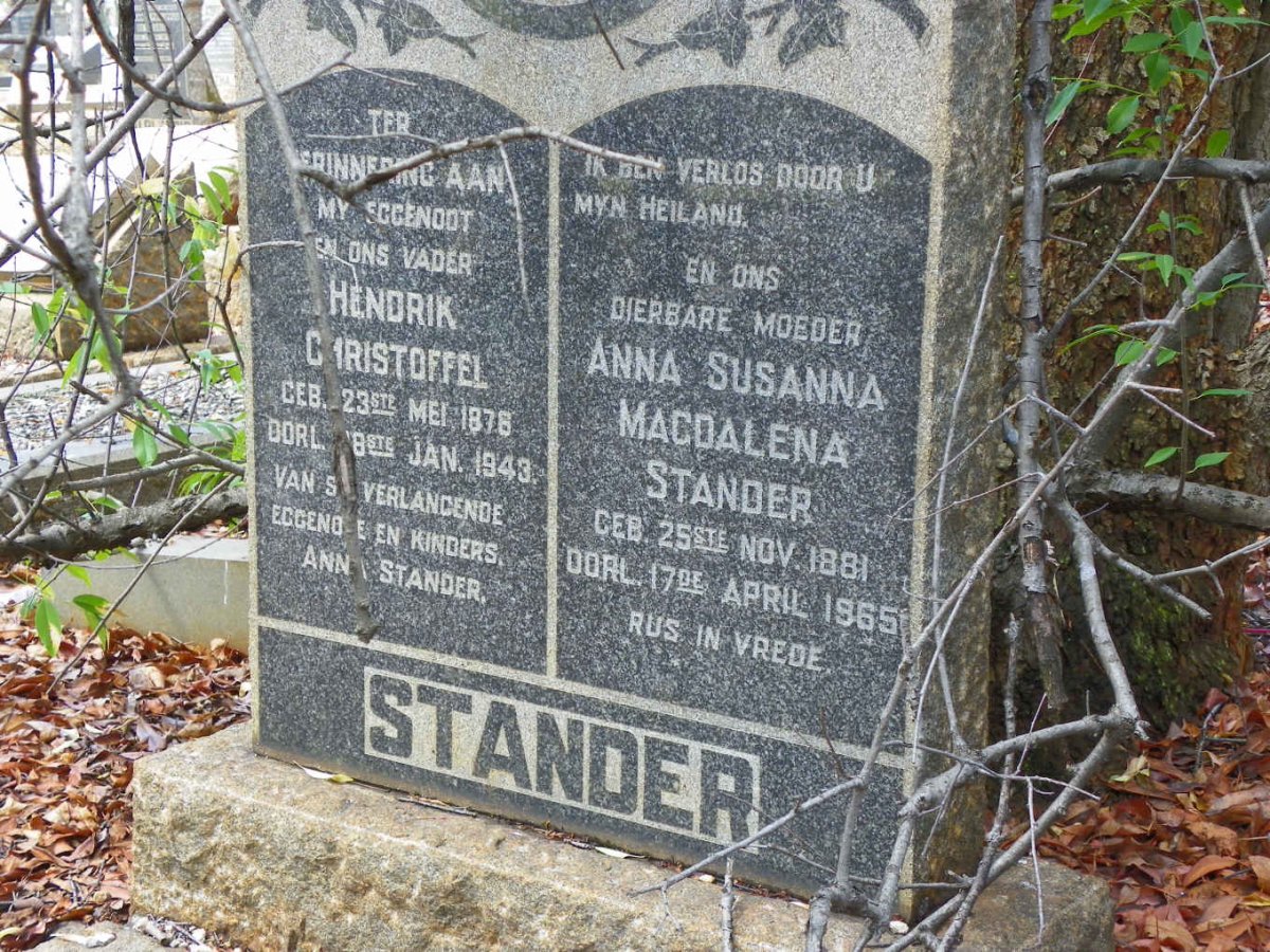 STANDER Hendrik Christoffel 1876-1943 &amp; Anna Susanna Magdalena 1881-1965