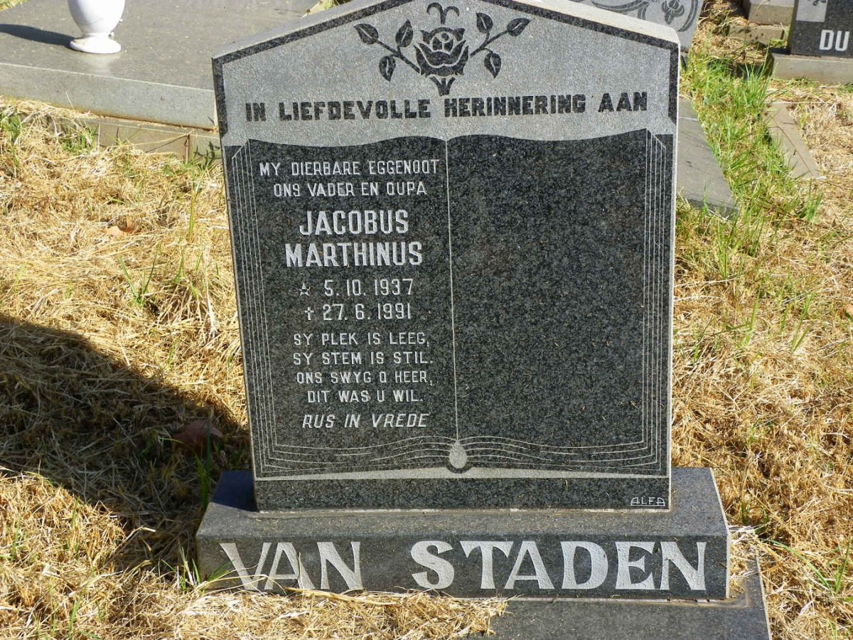 STADEN Jacobus Marthinus, van 1937-1991