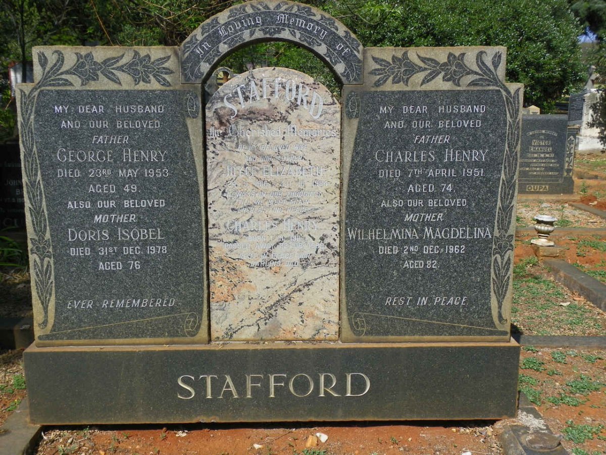 STAFFORD George Henry -1953 &amp; Doris Isobel -1978 :: STAFFORD Charles Henry -1951 &amp; Wilhelmina Magdelina -1962