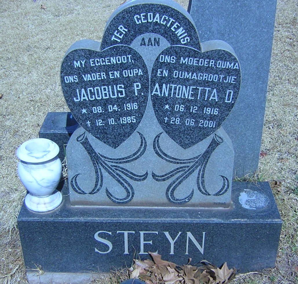 STEYN Jacobus P. 1916-1985 &amp; Antonetta D. 1916-2001