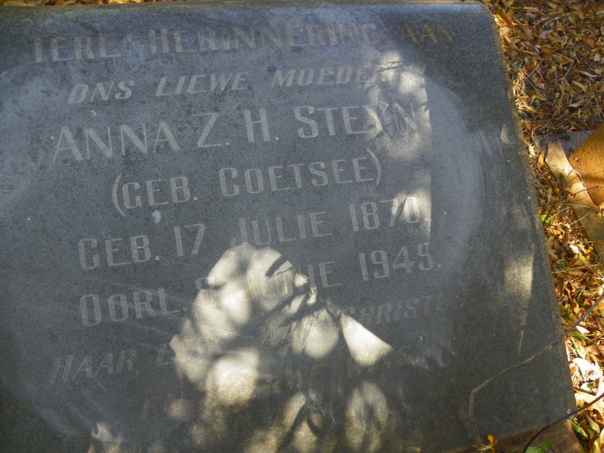 STEYN Anna Z.H. nee COETSEE 1870-1945