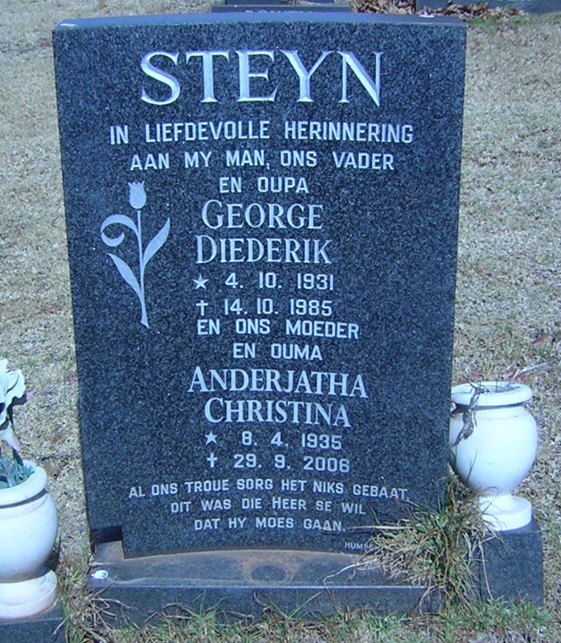 STEYN George Diederik 1931-1985 &amp; Anderjatha Christina 1935-2006