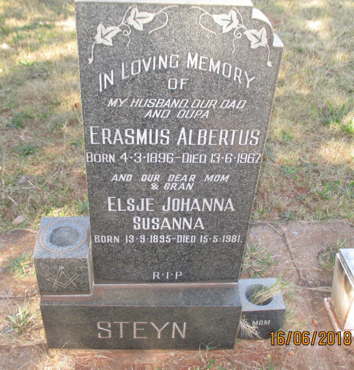 STEYN Erasmus Albertus 1896-1967 &amp; Elsje Johanna Susanna 1895-1981