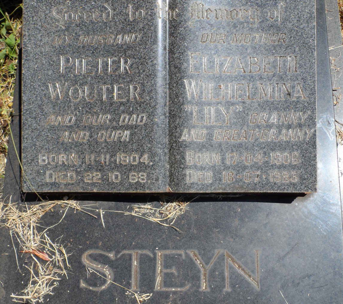 STEYN Pieter Wouter 1904-1968 &amp; Elizabeth Wilhelmina 1906-1985