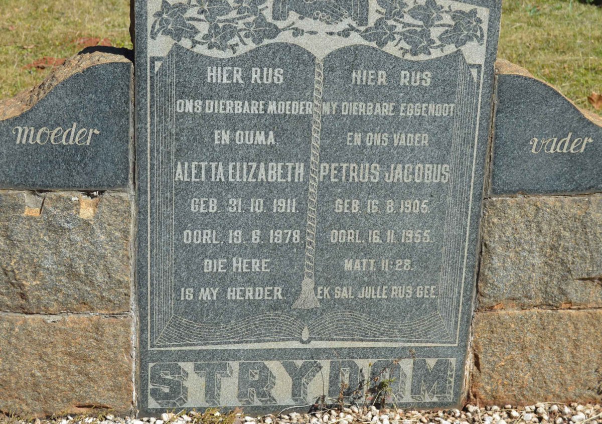 STRYDOM Petrus Jacobus 1905-1965 &amp; Aletta Elizabeth 1911-1978