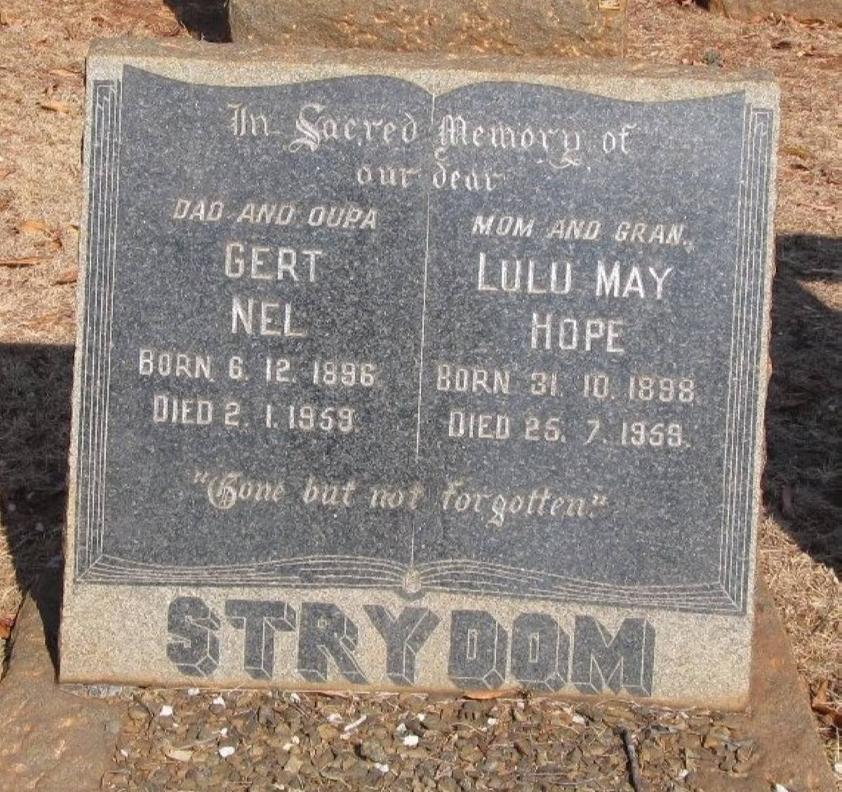STRYDOM Gert Nel 1896-1959 &amp; Lulu May Hope 1898-1959