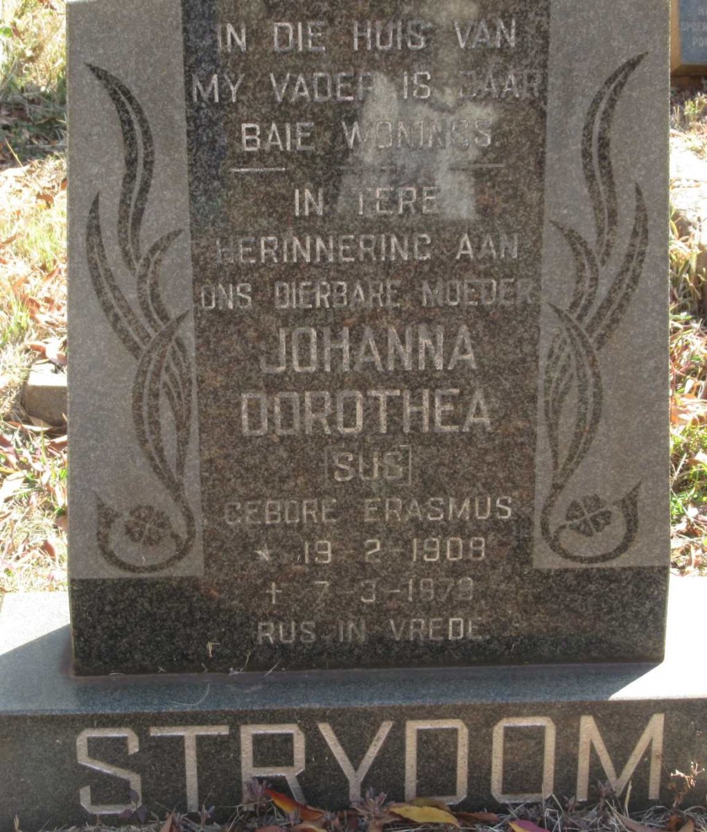 STRYDOM Johanna Dorothea nee ERASMUS 1908-1979
